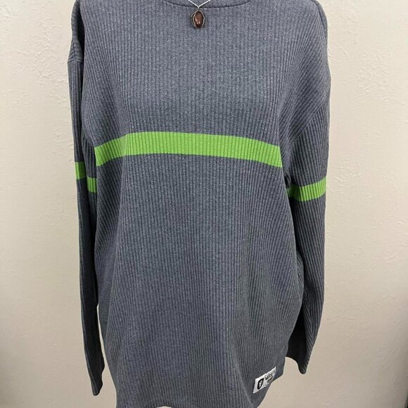 Grey and green striped y2k turtleneck sweater - Picture 3 of 8